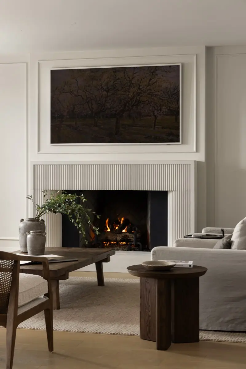 Fluted plaster hearth