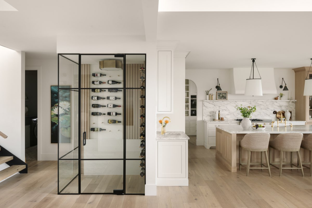 Kitchen with a glass wine wall