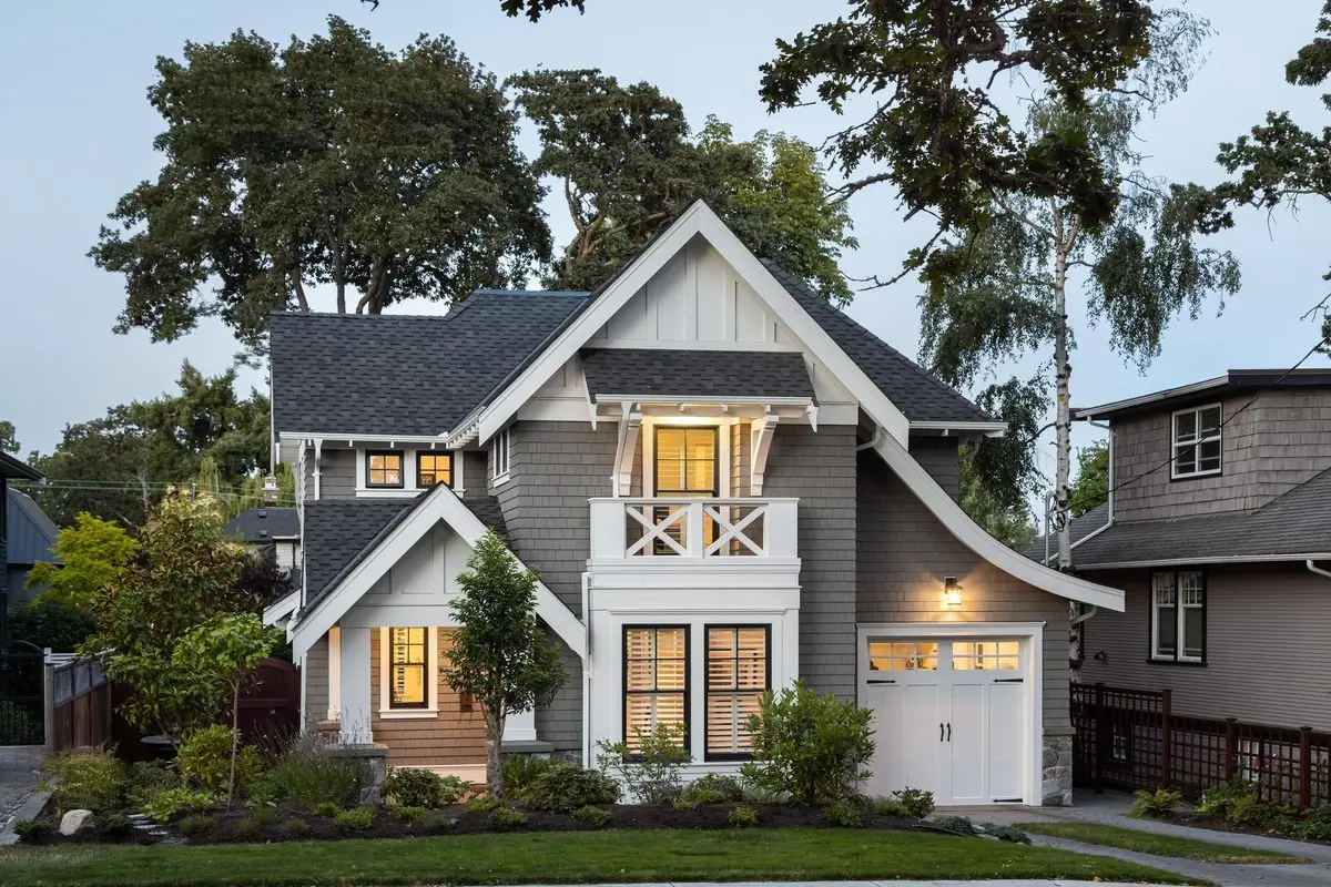 Craftsman home at dusk, Oak Bay