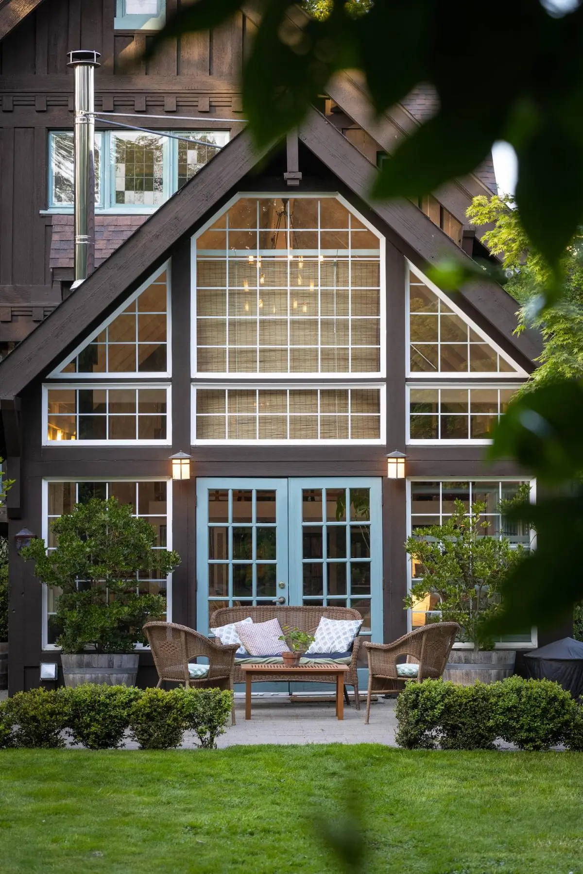 Glass gable and garden patio, portrait frame