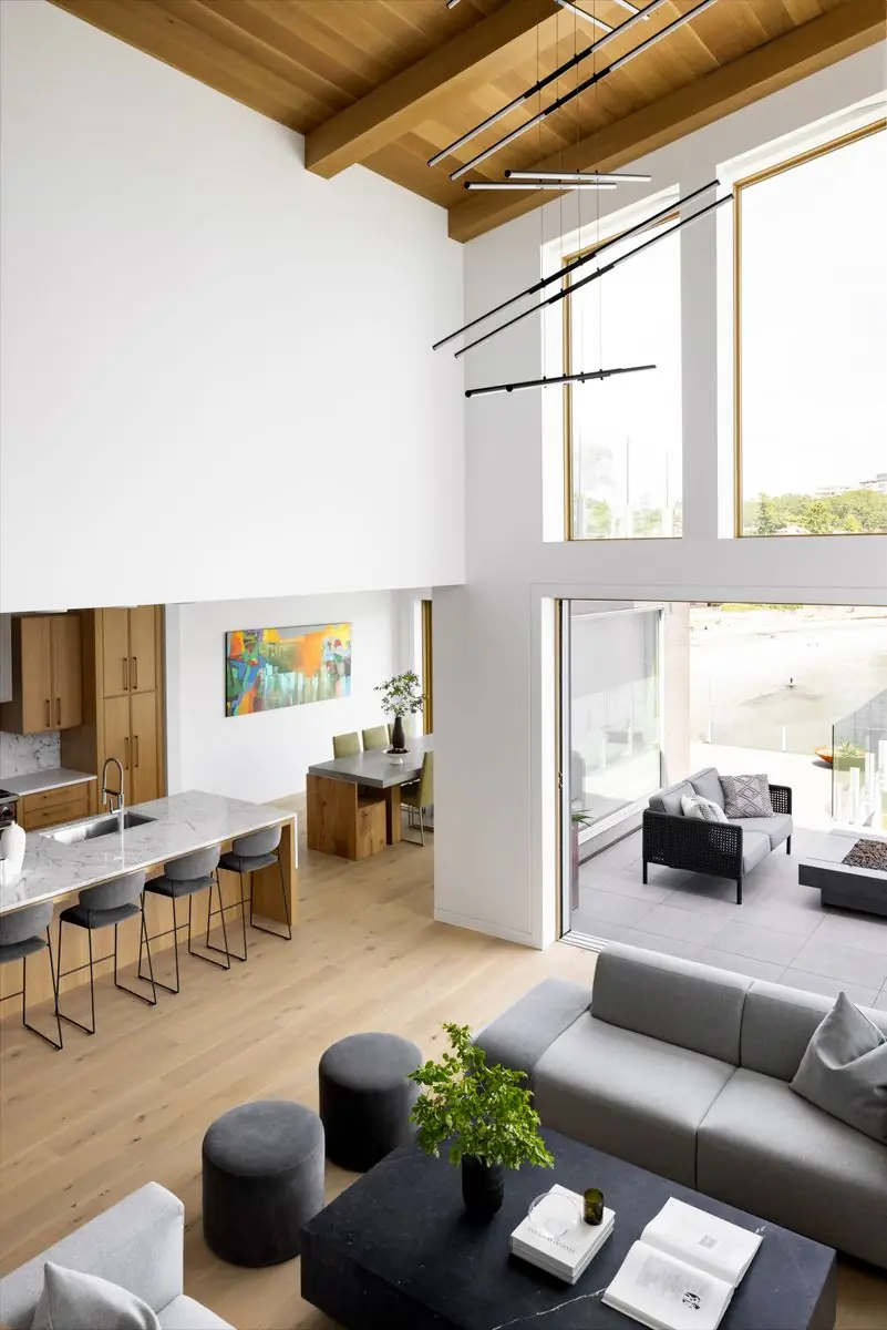Living room and kitchen from the upper landing