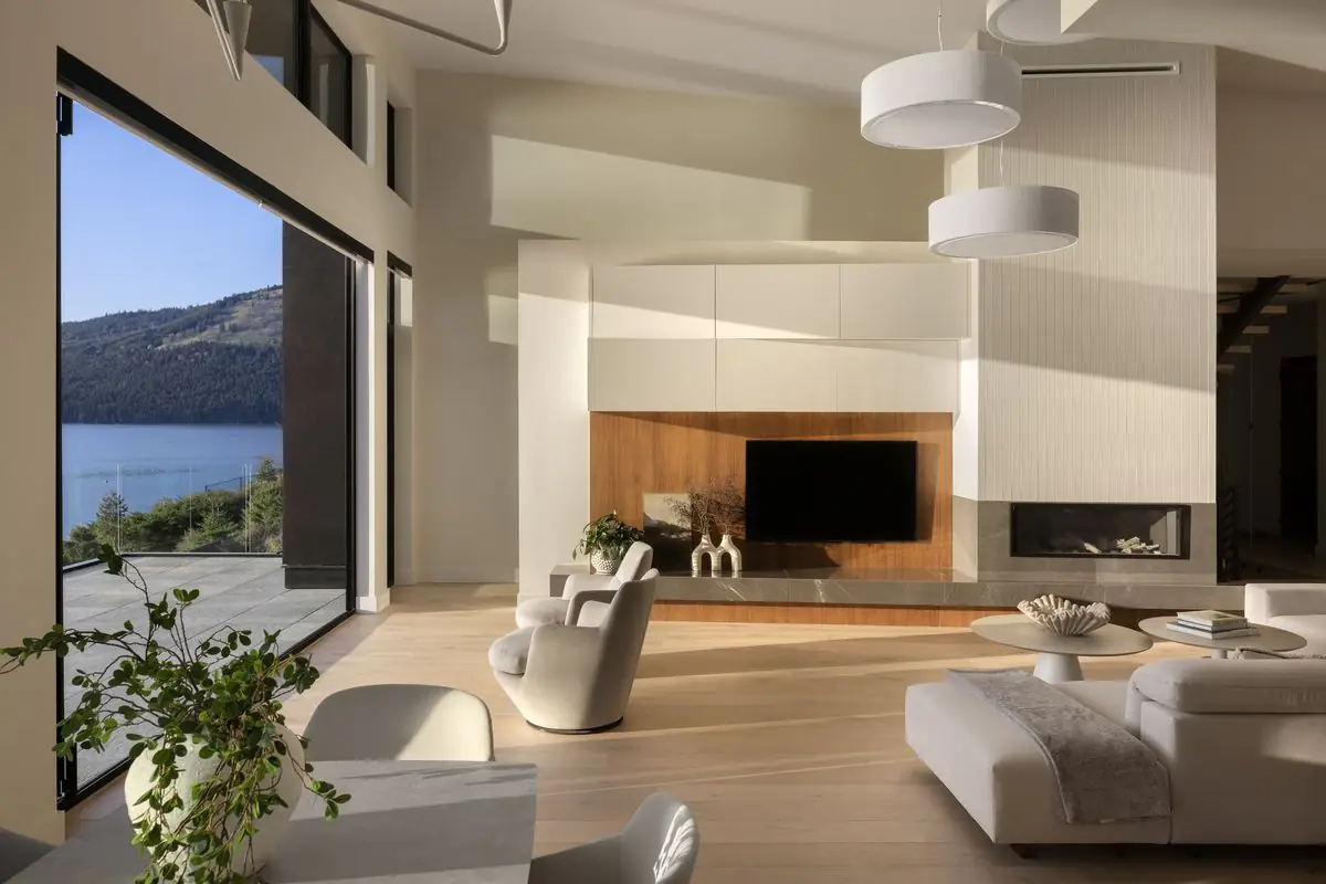 Living room and fireplace wall
