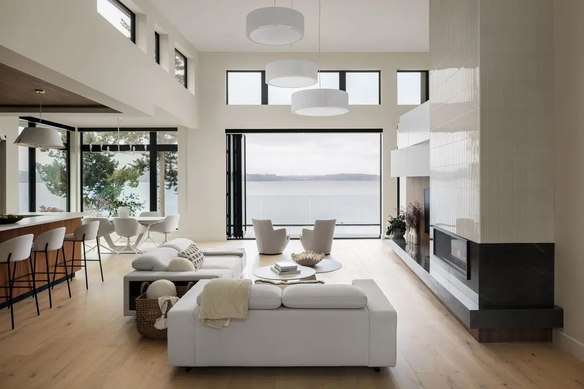 Open living area facing the water