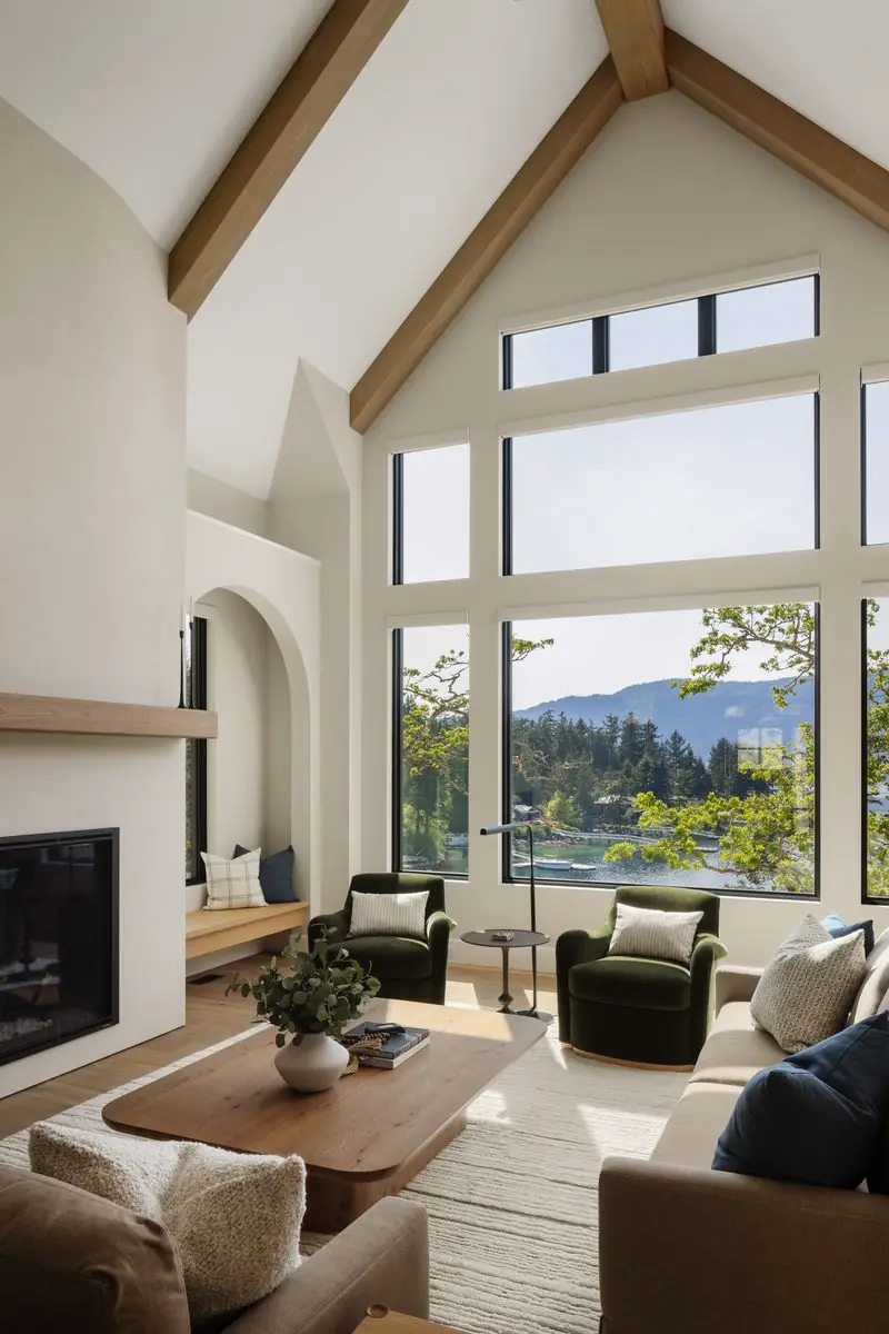 Living room under a vaulted ceiling