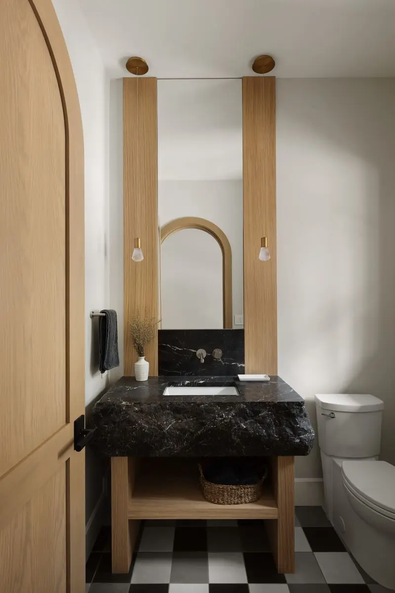 Desk nook beside an arched door