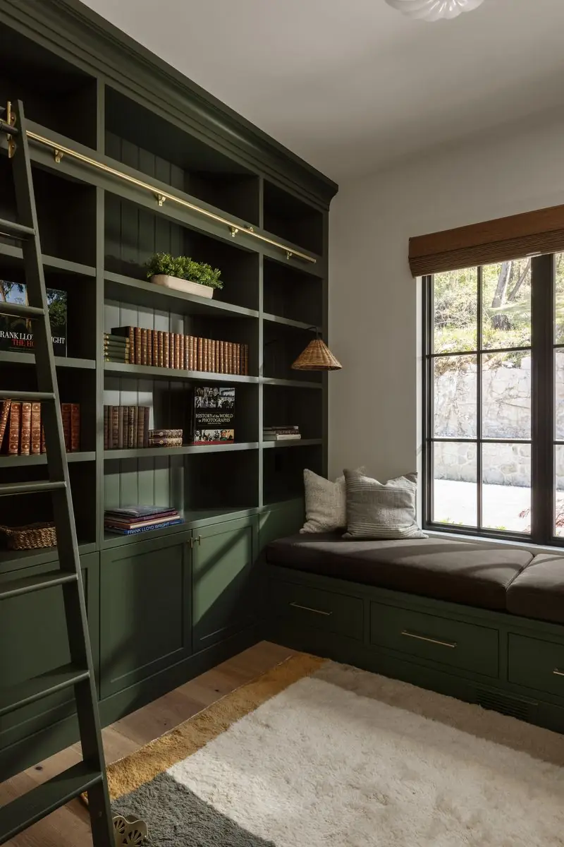 Library with green shelving