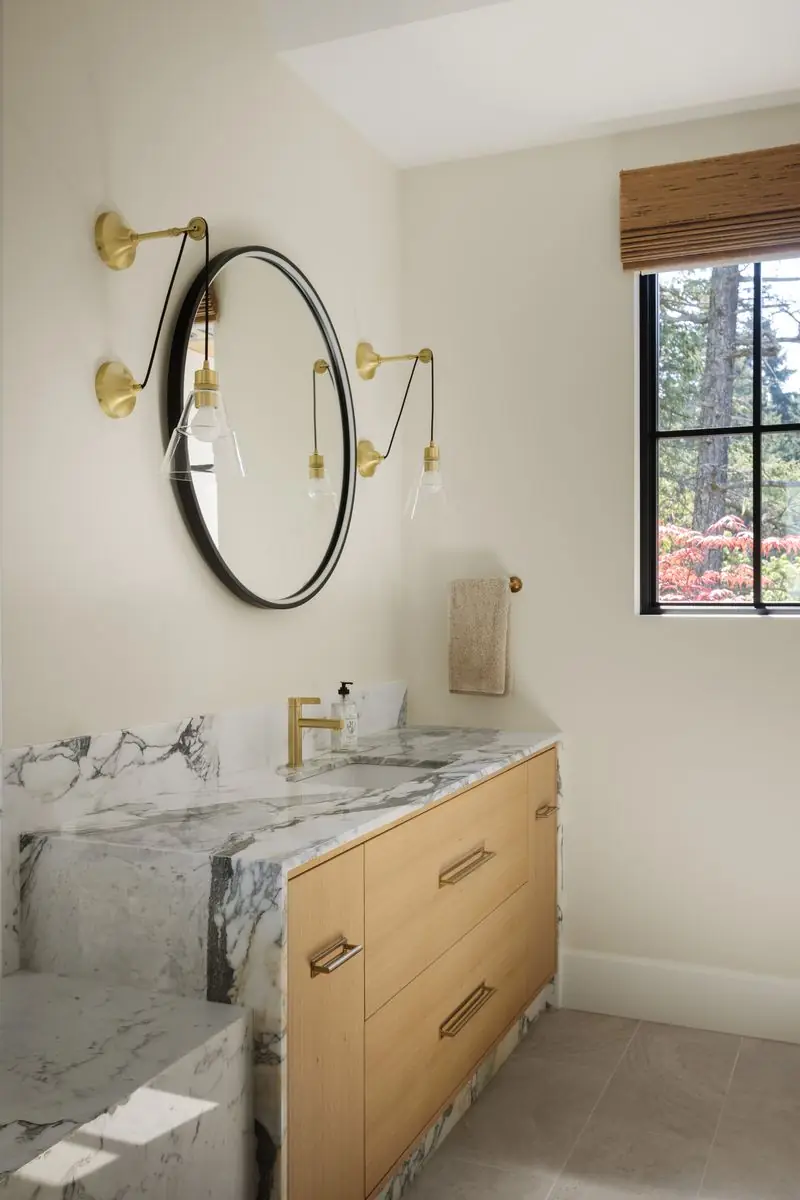 Vanity with a round mirror