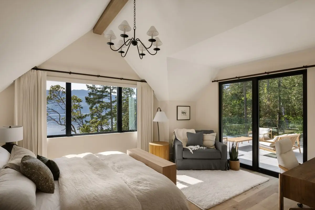 Bedroom with a chandelier