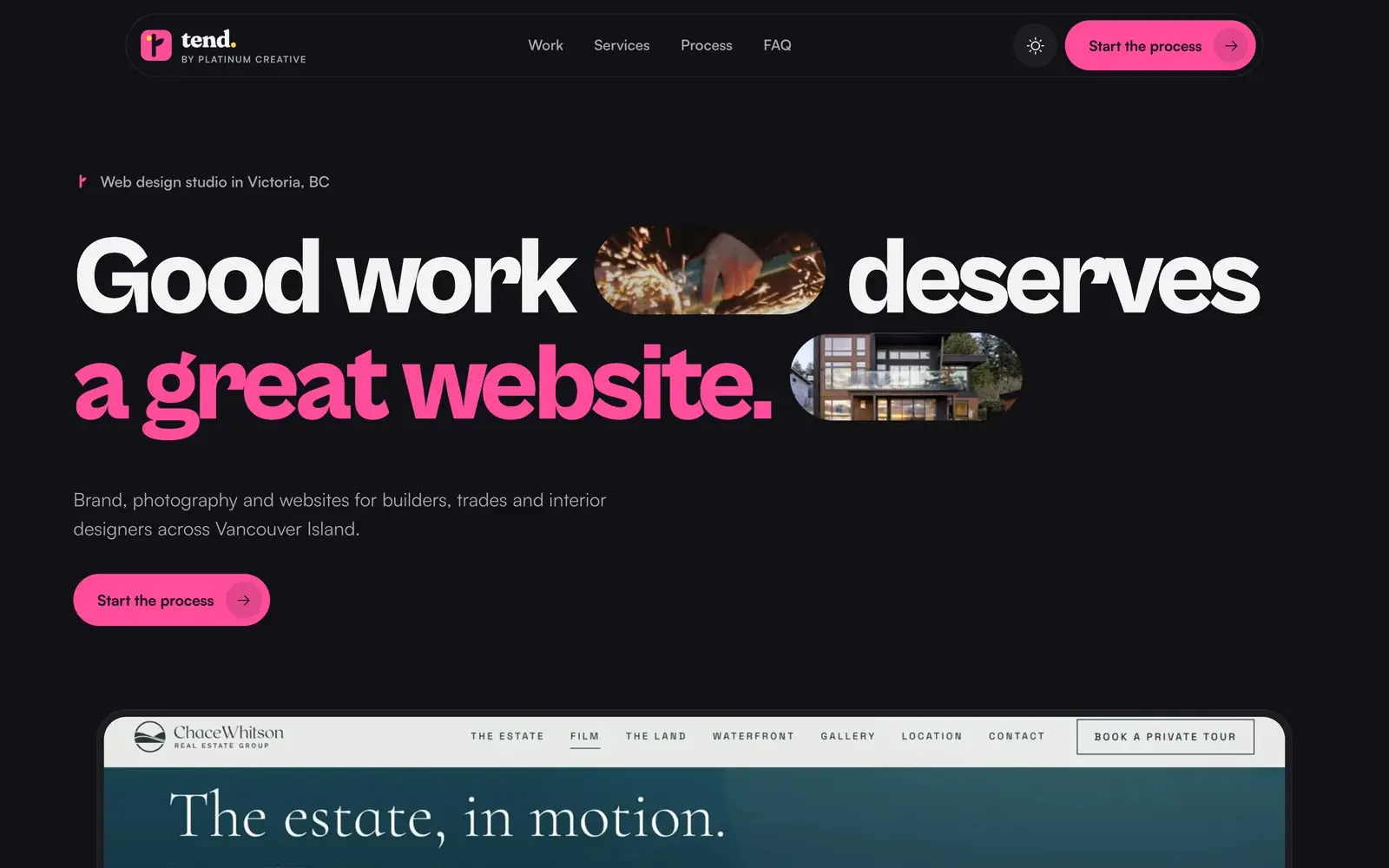 The Tend website on a desktop browser: Good work deserves a great website