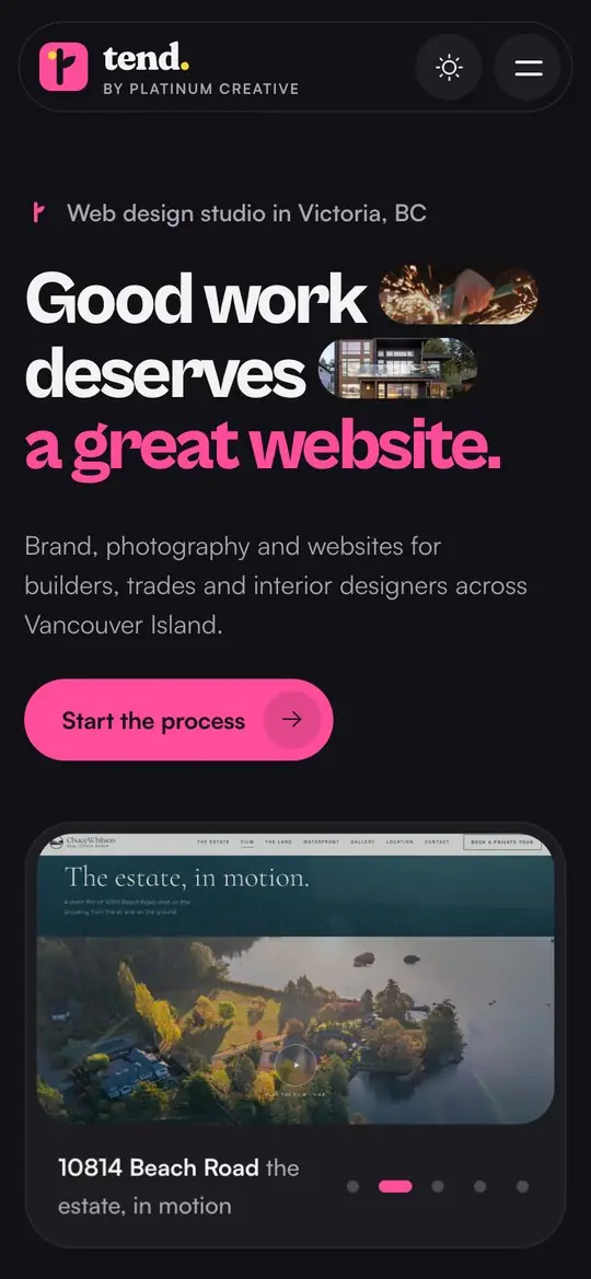 The Tend website on a phone