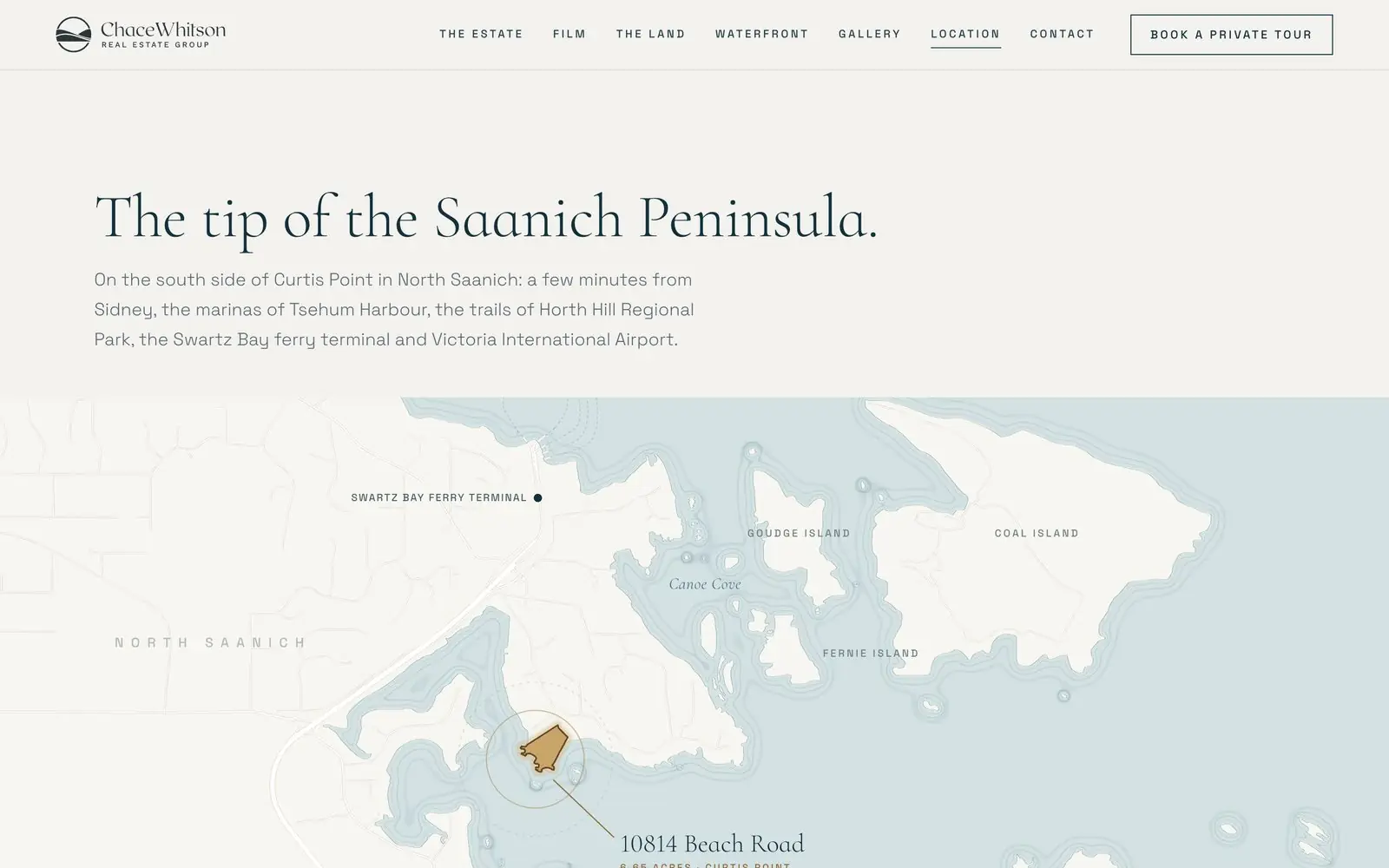 A custom map of the Saanich Peninsula showing where the estate sits