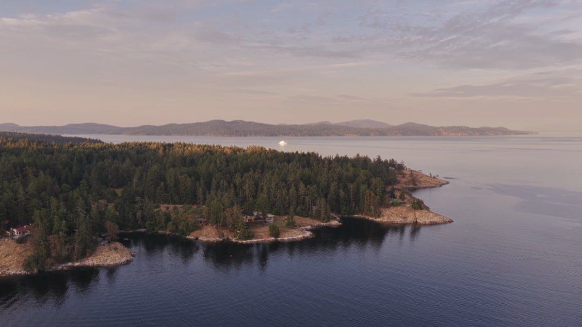 Aerial over Salt Spring Island at dusk
